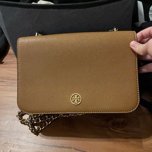 Brown leather Tory Burch cross body purse